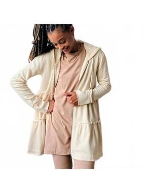 Free People Cream Bohemian Tiered Trapeze Full Zip Hoodie Sweatshirt- Size Small